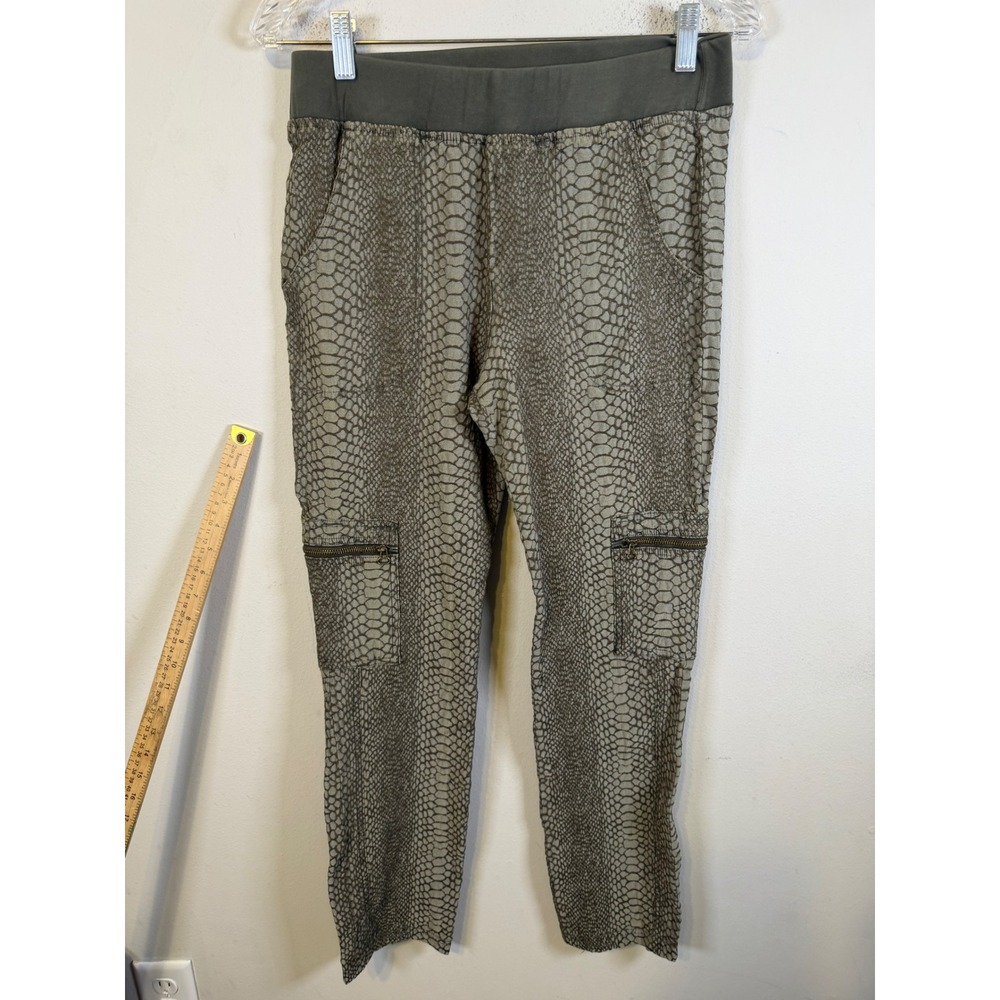 XCVI Womens Cargo Pants Snakeskin Print Olive Green Size S
